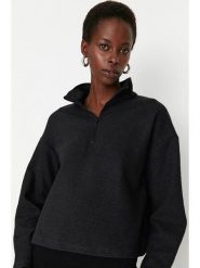 Trendyol Bluza w kolorze antracytowym rozmiar: S. Czarne bluzy bez kaptura Trendyol, s, bez wzorów, z bawełny, bez kaptura. Za 50.95 zł.