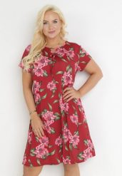Czerwona Rozkloszowana Sukienka Trapezowa Midi w Kwiaty Envie. Czerwone sukienki Born2be, na imprezę, xl, bez wzorów, bez kołnierzyka, bez ramiączek, midi, rozkloszowane. Za 89.99 zł.
