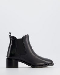 BOTKI NA OBCASIE LILY1903 BLACK. Czarne botki Venezia, bez wzorów, ze skóry, bez obcasa, na obcasie, bez zapięcia. Za 259.00 zł.