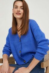 Answear Lab kardigan z wełną damski kolor niebieski lekki. Niebieskie swetry Answear Lab, l, bez wzorów, z wełny, bez ramiączek. W wyprzedaży za 149.99 zł.