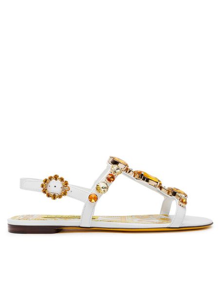 Dolce&Gabbana Sandały CQ0601 AT848 Biały. Białe sandały Dolce&Gabbana, bez wzorów, ze skóry, bez obcasa, na płaskiej podeszwie, bez zapięcia. Za 4,299.00 zł.