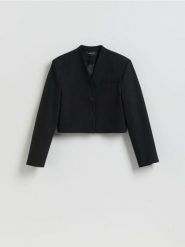 Krótka marynarka z bawełną - czarny. Czarne marynarki i żakiety Reserved, l, bez wzorów, z bawełny, bez ramiączek. Za 199.99 zł.