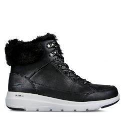 Botki Skechers. Czarne botki Skechers, bez wzorów, bez obcasa, na płaskiej podeszwie, bez zapięcia. Za 229.99 zł.