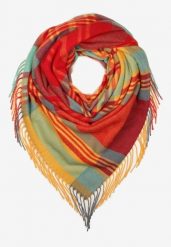 Czerwono-Żółty Szalik z Bawełny i Wiskozy Ozdobiony Klasyczną Kratą i Frędzlami Nerifla. Czerwone szaliki i kominy Born2be, na jesień, bez wzorów, z bawełny, eleganckie. Za 54.99 zł.