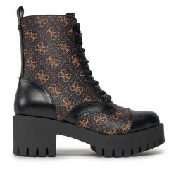 Botki Guess. Brązowe botki Guess, z aplikacjami, bez obcasa, na słupku, bez zapięcia. Za 519.99 zł.