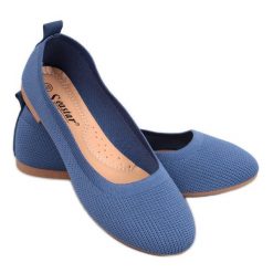 Baleriny skarpetkowe Cavaday Blue niebieskie. Niebieskie baleriny w ażurowe wzory, z materiału, z okrągłym noskiem, bez obcasa, bez zapięcia. Za 84.63 zł.