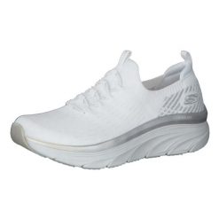 Buty sportowe Skechers D'Lux Walker - Let it Glow. Białe buty treningowe Skechers, bez wzorów, z materiału, bez zapięcia. Za 309.99 zł.