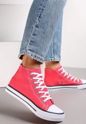 Fuksjowe Trampki na Płaskiej Podeszwie z Lamówką Vinys. Czerwone trampki Renee, bez wzorów, bez zapięcia. W wyprzedaży za 47.99 zł.