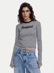 Desigual Bluzka 25SWTK85 Czarny Regular Fit. Czarne bluzki Desigual, xl, bez wzorów, z bawełny, bez kołnierzyka, bez ramiączek. Za 159.99 zł.
