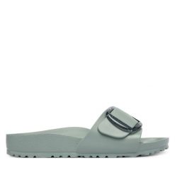 Klapki Birkenstock. Zielone klapki Birkenstock, bez wzorów, bez obcasa, bez zapięcia. Za 229.99 zł.