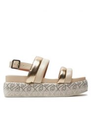 Liu Jo Sandały Sommer 03 SA4153 PX487 Écru. Sandały Liu Jo, bez wzorów, ze skóry, bez obcasa, na koturnie, bez zapięcia. Za 839.99 zł.