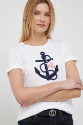 Lauren Ralph Lauren t-shirt damski kolor biały. Białe t-shirty Lauren Ralph Lauren, bez wzorów, z dzianiny, bez kołnierzyka, bez ramiączek. Za 469.99 zł.