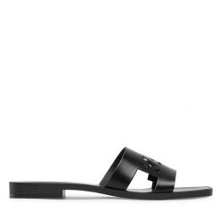 Klapki KARL LAGERFELD. Czarne klapki KARL LAGERFELD, bez wzorów, bez obcasa, bez zapięcia. Za 419.99 zł.