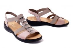 RIEKER 64580-42 grey, sandały damskie. Szare sandały Rieker, bez wzorów, bez obcasa, bez zapięcia. Za 289.90 zł.