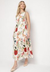 Beżowa Bawełniana Sukienka o Rozkloszowanym Kroju w Kwiatowy Print Iladris. Brązowe sukienki Born2be, na co dzień, m, bez wzorów, z bawełny, eleganckie, bez kołnierzyka, bez ramiączek, maxi, rozkloszowane. W wyprzedaży za 135.99 zł.