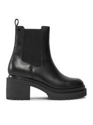 DKNY Botki Patria K3340304 Czarny. Czarne botki DKNY, bez wzorów, ze skóry, bez obcasa, na słupku, bez zapięcia. Za 599.99 zł.