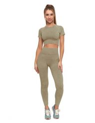 Beżowy Damskie Komplet Top + Legginsy Moraj. Brązowe legginsy Moraj, bez wzorów, eleganckie, krótkie. Za 119.00 zł.