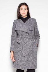 Melanżowy Elegancki Płaszcz Przewiązany Paskiem. Brązowe płaszcze Venaton, l, bez wzorów, z materiału, eleganckie, bez kaptura. Za 349.00 zł.