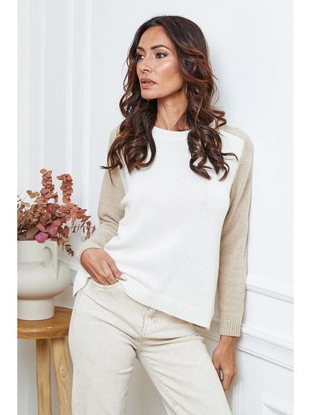 So Cachemire Sweter "Kaleis" w kolorze beżowo-kremowym rozmiar: L. Brązowe swetry So Cachemire, l, bez wzorów, z kaszmiru, bez ramiączek. Za 231.68 zł.