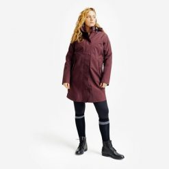 Kurtka jeździecka długa wodoodporna. Brązowe kurtki FOUGANZA, xs, bez wzorów, z materiału, bez kaptura. Za 279.99 zł.