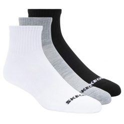 Skarpetki sportowe dla dorosłych 3PPK Qtr Crew Socks. Białe skarpetki Skechers, bez wzorów, z gumy. Za 69.99 zł.