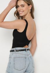 Czarny Bawełniany Top z Ozdobnym Tyłem Aderelle. Czarne topy Born2be, m, z aplikacjami, z bawełny, eleganckie, bez kołnierzyka, bez ramiączek. W wyprzedaży za 38.24 zł.