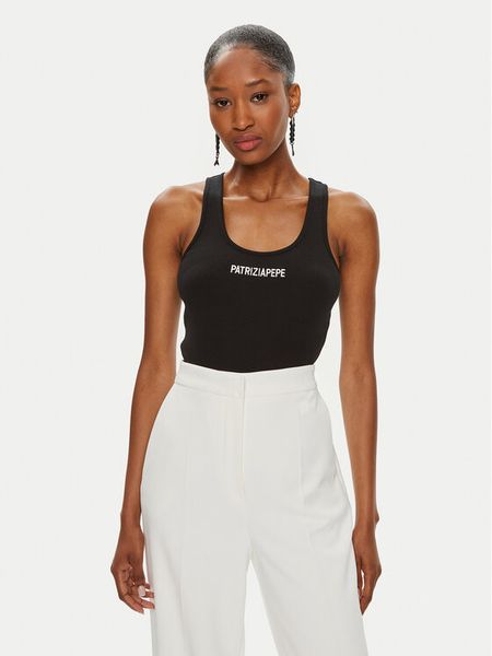 Patrizia Pepe Top 8M1617/J216-K103 Czarny Slim Fit. Czarne topy Patrizia Pepe, m, bez wzorów, z bawełny, bez kołnierzyka, bez ramiączek. Za 449.99 zł.