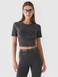 4F Crop top slim gładki damski - czarny XS. Czarne topy 4f, xs, bez wzorów, z bawełny, sportowe, bez kołnierzyka, bez ramiączek. W wyprzedaży za 19.99 zł.