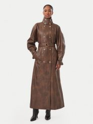 Bardot Trencz Milana 60685JB Brązowy ciemny Regular Fit. Brązowe płaszcze Bardot, bez wzorów, ze skóry, bez kaptura. Za 1,209.00 zł.