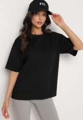 Czarny T-shirt z Bawełną w Klasycznym Stylu Meravia. Czarne t-shirty Born2be, uniwersalny, bez wzorów, z bawełny, klasyczne, bez kołnierzyka, bez ramiączek. W wyprzedaży za 42.49 zł.