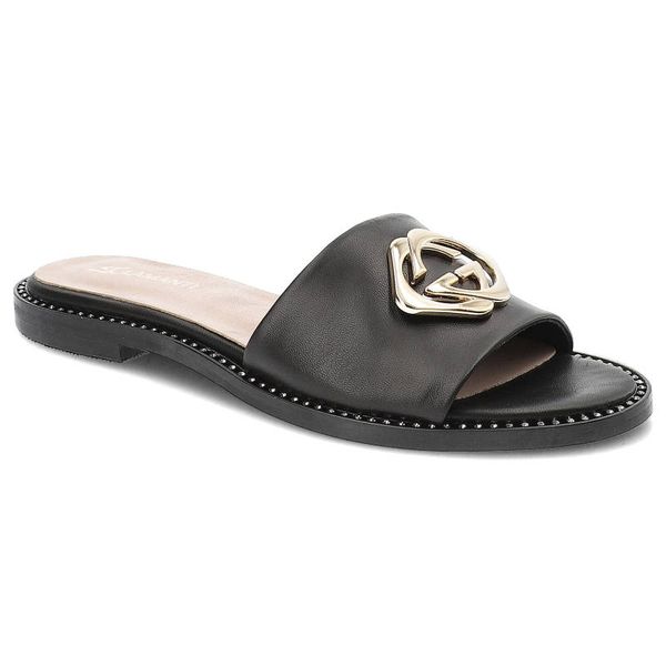 Czarne Klapki Lamanti Skórzane Buty Na Lato. Czarne klapki LAMANTI, z aplikacjami, eleganckie, bez obcasa, bez zapięcia. Za 269.00 zł.