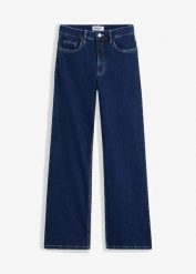 Jeansy wide leg z wysokim stanem z bawełny organicznej. Niebieskie jeansy bonprix, bez wzorów, z bawełny, z podwyższonym stanem. Za 149.99 zł.