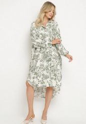 Zielona Wiskozowa Sukienka Koszulowa w Kwiaty Varvesa. Zielone sukienki Born2be, na co dzień, m, bez wzorów, z wiskozy, eleganckie, bez kołnierzyka, bez ramiączek, midi, koszulowe. W wyprzedaży za 93.49 zł.