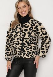 Beżowa Panterkowa Futrzana Kurtka z Kieszeniami Sewilaine. Brązowe kurtki Born2be, l, bez wzorów, z futra, eleganckie, bez kaptura. W wyprzedaży za 146.99 zł.