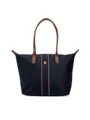 Tommy Hilfiger Torebka Popette Tote Corp AW0AW17706 Granatowy. Niebieskie shopper bag Tommy Hilfiger, bez wzorów, z materiału, bez dodatków. Za 449.99 zł.