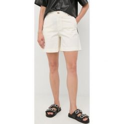 BOSS szorty 50471977 damskie kolor beżowy gładkie high waist. Brązowe szorty Boss, bez wzorów, z włókna. W wyprzedaży za 244.99 zł.