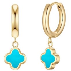 Glanzstücke München Kolczyki Creolen koniczyna ze stali nierdzewnej w zlocie z turkusem (synth.) 1 ct Damski. Niebieskie kolczyki Glanzstücke München, z turkusem, pozłacane. Za 199.99 zł.