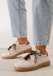 Beżowe Sneakersy Typu Klasyczne Tenisówki Retro z Podwójnym Wiązaniem z Frędzlami Kotena. Brązowe trampki Renee, bez wzorów, z jeansu, casualowe, bez zapięcia. Za 99.99 zł.