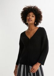 Sweter rozpinany boxy. Czarne swetry bonprix, bez wzorów, bez ramiączek. Za 119.99 zł.