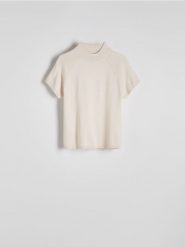 Sweter z wiskozą - kremowy. Białe swetry Reserved, l, bez wzorów, z dzianiny, bez ramiączek. W wyprzedaży za 49.99 zł.