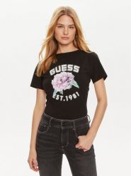 Guess T-Shirt Peony V4YI15 J1314 Czarny Regular Fit. Czarne t-shirty Guess, s, z aplikacjami, z bawełny, bez kołnierzyka, bez ramiączek. Za 89.99 zł.