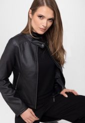 Kurtka z ekoskóry J-FITTYA. Czarne kurtki Volcano, m, bez wzorów, z materiału, eleganckie, bez kaptura. Za 259.99 zł.