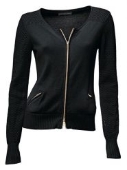 Heine Kardigan w kolorze czarnym rozmiar: 40. Czarne swetry Heine, bez wzorów, z bawełny, bez ramiączek. Za 153.34 zł.