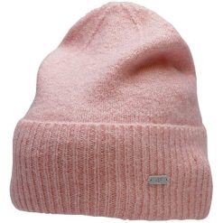 Czapka damska 4F jasny róż melanż - beanie z dodatkiem wełny. Czerwone czapki zimowe 4f, bez wzorów, z elastanu, sportowe. Za 36.99 zł.