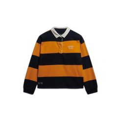 Koszulka polo damska z długim rękawem w paski Superdry Heritage. Niebieskie t-shirty sportowe Superdry, bez wzorów, bez ramiączek. Za 284.00 zł.