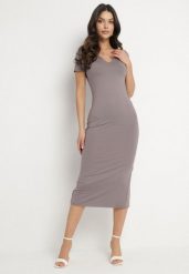 Szara Sukienka Dopasowana Bodycon z Dekoltem w Serek Efricene. Szare sukienki Born2be, na co dzień, l, bez wzorów, z jeansu, klasyczne, bez kołnierzyka, bez ramiączek, midi, bodycon. W wyprzedaży za 101.99 zł.