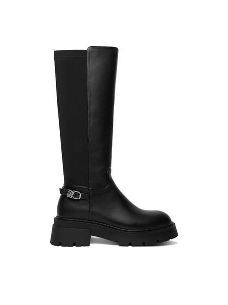 Nine West Kozaki CEO-MUNA-01 Czarny. Czarne kozaki Nine West, bez wzorów, z materiału, bez obcasa, na płaskiej podeszwie, bez zapięcia. Za 349.99 zł.