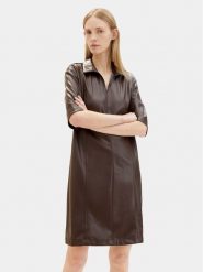 Tom Tailor Sukienka skórzana 1039176 Brązowy Regular Fit. Brązowe sukienki Tom Tailor, bez wzorów, z syntetyku, bez kołnierzyka, bez ramiączek. Za 229.99 zł.
