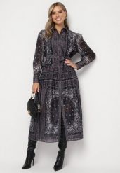 Czarna Rozkloszowana Sukienka w Koszulowym Stylu z Dodatkiem Bawełny oraz Paskiem Merilisse. Czarne sukienki Born2be, m, bez wzorów, z bawełny, bez kołnierzyka, bez ramiączek, maxi, koszulowe. W wyprzedaży za 188.99 zł.
