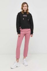 Guess bluza damska kolor czarny z kapturem z nadrukiem. Czarne bluzy Guess, l, z aplikacjami, z bawełny, bez ramiączek, z kapturem. Za 479.99 zł.